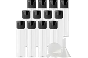 ZEOABSY 12 Pezzi 30 ml Trasparente Bottiglie di plastica PET con Tappo Flip Top Nero, Spalla Piatta Vuoto Contenitori per Cosmetico, Bottiglie da Viaggio per Lozioni, Liquido, Olio