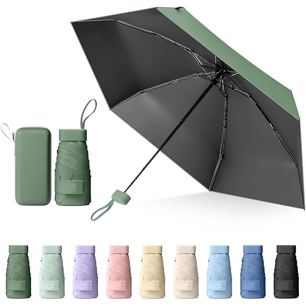 LENDOO Mini-paraplu, mini reis-klapparaplu, 6 ribben, zakparaplu's met etui, UPF 50 , zonbescherming en regenbescherming, compacte constructie voor pendelaars, jongens en meisjes