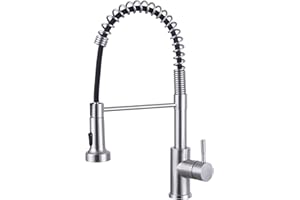 HOTTIST Wasserhahn Küche 2 Modi, Küchenarmatur mit Brause Ausziehbar Edelstahl 304 Spiralfederarmatur Mischbatterie Küche, 360° Drehbar Hochdruck Armatur Küche, Gebürstet