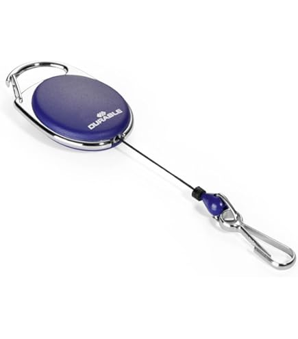 Porte-badge Avec Enrouleur Rétractable Navaris - Mousqueton Métal Violet Transparent