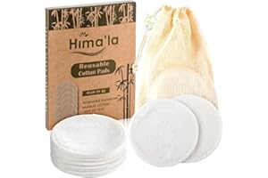 Hima'la 12 Pcs Reusable Makeup Remover Padswith Washable Laundry Bag | Bamboo Reusable Make Up Remover Pads - Eco Friendly Soft & Gentle Reusable Cotton Pads Makeup Remover (Pack of 12)