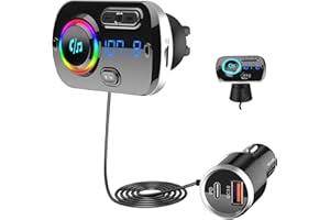 Bluetooth 5.3 FM Transmitter, SONRU Bluetooth Adapter Auto mit Freisprechanlage, [30W PD & 18W QC3.0] Schnelles Autoladegerät mit LED Farblicht Unterstützungs Aux Ausgang und TF Karte