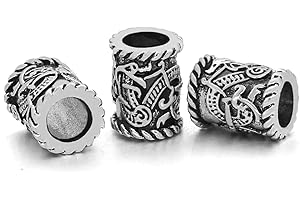 WUZDY 3 perline da barba vichinghe, in acciaio inox, diametro interno 6 mm, per capelli intrecciati, collana in argento, gioielli fai da te