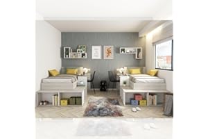 TOSCOHOME Cameretta con letto singolo e scrivania colore bianco consumato e bianco