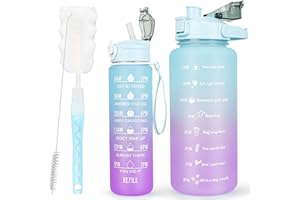 CodiCile 2 Pack Water Bottle BPA Free, 2 Liters Water Bottle & 750ml Water Bottle with Straw, Motivational Canteen Bottle with Time Marking,Leakproof Large Sport Drink Bottle for Women Men