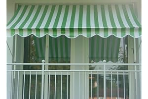 Angerer Freizeitmöbel GmbH Klemmmarkise Standard - Markise für Sonnenschutz - Montage ohne Bohren und Dübeln - ideale Balkonmarkise für Mietwohnungen (Grün-Weiß, 300 cm)