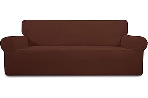 Greatime Stretch Sofabezug Sofaüberwurf Möbelschutz Sofaüberzug Couchbezug Couch Schild Sofahusse Weich mit Gummiband Schaumstreifena (Kaffee,3-Sitzer)