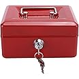 Safe Lock Box, Safe Box Wth Key Lockable Security Lock Box Money Storage Box Cash Box, 6inch for Home(red)