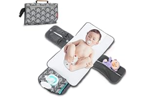BABEYER Portable Nappy Changing Mat, Baby Travel Changing Mat with Storage Pockets for Toddlers Infants & Newborns, Grey