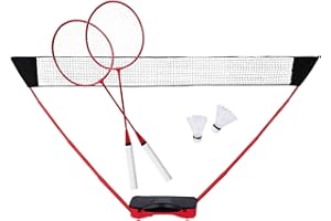 Donnay Badminton Set - Federball Set für 2 Personen - mit Federbälle, Badminton Schläger und Netz - Komplett-Set mit Reisetasche - Volleyballnetz 155 x 300 cm - für Garten und Camping - Schwarz/Rot