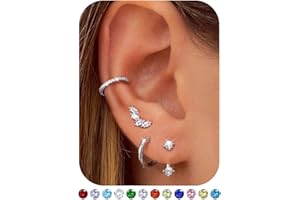 FIOROYAL 4 Paia Set Orecchini Donna Argento 925, Orecchini Piccoli Placcati in Oro 14K, Anallergici Ear Cuff Orecchini Cerchio Orecchini Punto Luce Set Impilabili per Piercing Multipli