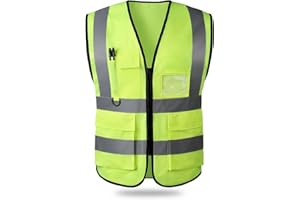 DAKIYVN HI VI Vest,Meets ANSI Standards 2 Class Breathable Neon Vest for outdoor High Visibility Vest for Women & Men With Pockets And Zipper For Walking At Night For Surveyor