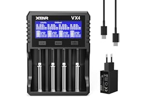 XTAR VX4 Sichtbarer Mischer 1,5V/3,6V/3,7V Li-Ion 3,2V LiFePO4 1,2V NI-MH Batterien Ladegerät und Batteriekapazitätsprüfer, Der erste Kapazitätsprüfer für 1,5V Lithium-Batterien