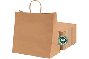 HORECA COLLECTION MAXI PRODUCTS - 50 Bolsas Papel Kraft con Asa Rizada - 33 x 21 x 32 cm - Bolsas Regalo - Bolsitas Regalo Personalizables - Eventos y Hotelería - Comunión, Cumpleaños, Bodas - PERSONALIZABLES