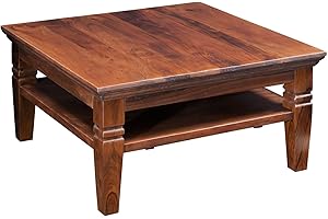 MASSIVMOEBEL24.DE Oxford Couchtisch Akazie #316, Farbe:Dunkelbraun lackiert, Größe:85x85 cm