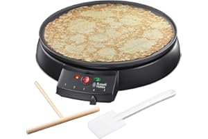 Russell Hobbs Crêpière électrique [Ø30cm - Familiale] Fiesta (plaque antiadhésive, spatule et répartiteur incl., idéal pour pancakes, galettes, burritos & taccos, thermostat réglable, 1000W) 20920-56