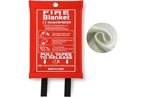 AAKSH 555 AAKSH555 | Emergency Fire Blanket 1m x 1m – Large Size with Quick Pull Tabs | 100% Fiberglass Safety Blanket in Soft Pouch for Kitchen, Home, Car, Camping, Office, Garage & BBQ