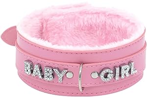 ADEMISHIA Pink Fluffy Choker Necklace For Women, Soft Plush Leather Collar With Rhinestones Letters Punk Gothic Cosplay Jewelry