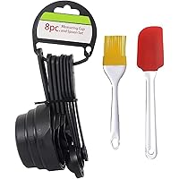 Bulfyss Popular Combo - 8Pcs Black Measuring Cups and Spoons Set, Silicone Series Spatula and Brush Set