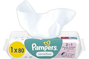 ‎PAMPERS Pampers Senstivie Chusteczki Nawilżane dla Niemowląt i Dzieci, 80 Sztuk, Bezzapachowe, Pomagają Chronić Skórę Przed Podrażnieniami, do Delikatnego Oczyszczania