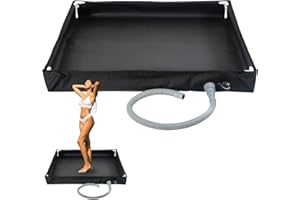 BYFFOER Base doccia pieghevole, piatto doccia portatile, pieghevole, da campeggio, con tubo di scarico da 1 metro, 80 x 80 x 10 cm, resistente, Oxford, impermeabile, tenda da sole, per interni ed esterni