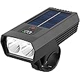 Linist Solar Powered LED Bicycle Light – Rechargeable Bicycle Flashlight with Digital Display, Type-C and Solar Charging, Waterproof Front Lamp for Night Cycling Safety