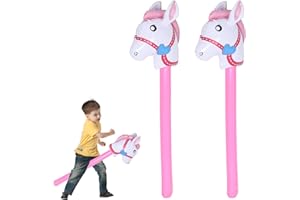 GENZYRE 2 Stück Rosa Hobby Horse Pferde Steckenpferd Kinder Hobbyhorse Stockpferd Steckenpferde Aufblasbar Steckpferd Pferdespielzeug Pferdekopf Aufblasbares Stick Hobby Horsing Pferd Pony Stab für Kinde