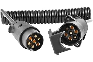 AGRISHOP 2,5M Anhänger Verlängerungskabel 7Polig 12V Spiralkabel AdapterAnhängerkabel Mit Anhänger Stecker Steckdose 7 Polig, für Anhänger weniger RV Wohnwagen Kabel