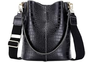 KEEPOP Sac à Main Femme Crocodile Bandoulière Sac de Seau d'eau Voyage Cabas Shopper Sacoches Noir Cuir Porté Épaule