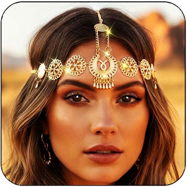 Gouden godin hoofdketting, pailletten boho gelaagde hoofdketting