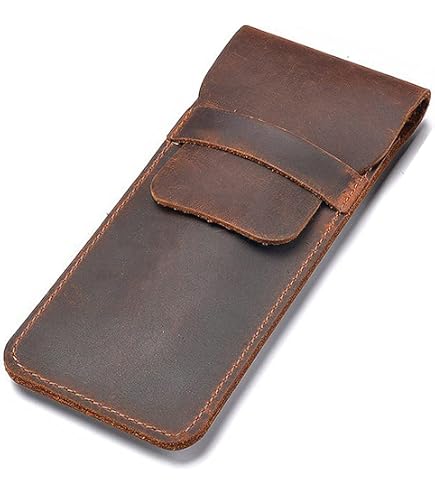 Astuccio Portapenne In Pelle Crazy Horse – Marrone Scuro, Da Appendere Al Collo, Per Penna Stilografica Singola, Cordino In Pelle, Chiusura, Protezione Per Viaggio