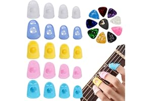 MenYiYDS-20 piezas de protección para la punta de los dedos de la guitarra, 4 tamaños, 10piezas de púas de 0,5 mm con 1soporte para púas, utilizadas para la protección de los dedos de la guitarra para