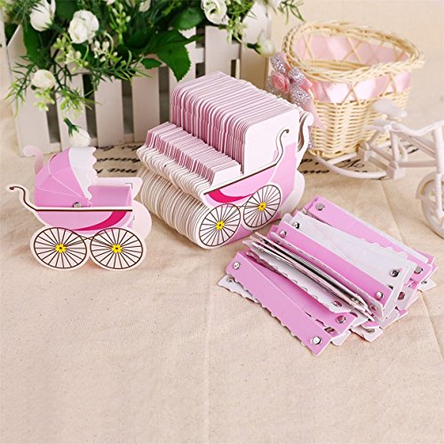 Lalang 25 x Baby Baby Wagen Hochzeit Gastgeschenk Süßigkeitkasten Geschenkbox Geschenkverpackung Bonboniere Geschenkkarton Hochzeit Dekoration Tischdeko (rosa) - 5