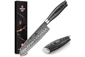 XINZUO 17.8cm Couteau Santoku, 67 Couches Acier Damas Couteau de Cuisine Professionnel Forgé Couteau à Légumes Couteau de Chef avec Poignée en Bois de Pakka - Ya Série