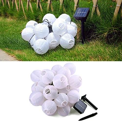 Hellblau 20er LED Solar Lichterkette Lampions Laterne Warmweiß - 5