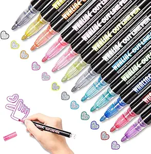 Double Line Outline Pens,12 Colors Self-Outline Metallic Markers Glitter Writing Drawing Pens Stationery for Gift Card Writing,Drawing Pens for Birthday Greeting,Scrap Booking,DIY Art Crafts