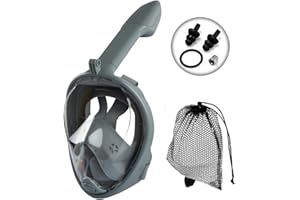 Snorkel Mask Full Face JRing 180° Panoramic View Safe Breathing System Diving Mask with Adjustable Strips and Action Camera Mount Anti-Fog Anti-Leak Snorkeling Mask Set for Adults and Kids