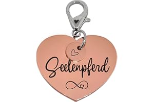 Soulhorse Exklusive Pferdemarke, Glücksmarke, Trensenanhänger Seelenpferd, Glücksbringer fürs Pferde, Ponys und Hunde, Glücksanhänger, Halfter Marke, Herzmarke - Roségold