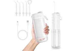 LUCKIN SMILE Water Flosser Cordless Oral Irrigator Mini Portable Water Teeth Cleaner Pick, 200ml Telescopic Water Tank IPX7 Waterproof Electric Dental Flossers, 4 Modes 5 Jet Tips for Travel and Home Use