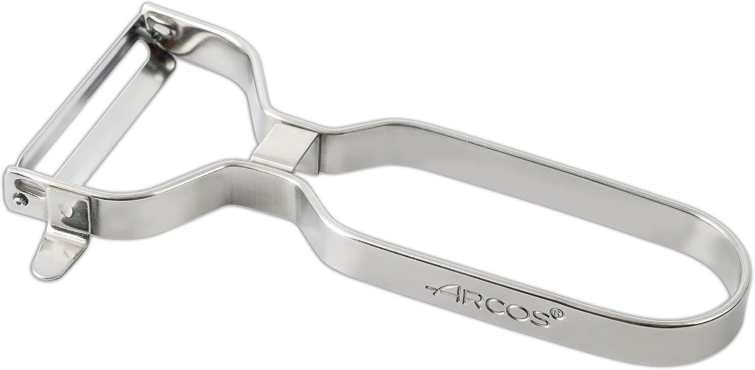 ARCOS Pelador Profesional 130mm en Acero Inoxidable Cromado para Pelar Frutas y Verduras. Utensilio de Cocina para Cortes Finos. Gadget Chef con Diseño Ergonómico. Color Plata
