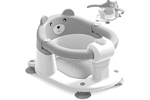 ITSLIFE Badewannensitz Baby ab 6 Monate, Bär Rutschfester Badesitz Baby mit 4 Saugnäpfen und Kissen für Kleinkinder und Neugeborene, Sicherer Tragbarer Badstuhl für Dusche oder Badewanne, Grau