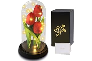 Touloube Flor de Tulipán Artificial Regalos para Ella, Ramo de Flores de Tulipán con luz LED,Kit de Tulipán Romántico Boda,Regalo de Flores Artificiales para Mujeres, Mamá, Esposa