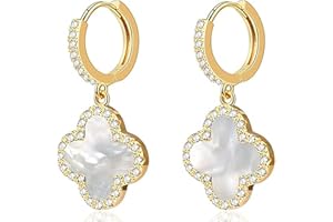 LNBLAKBXBD Lucky Clover Earrings, Gold Dangle Hoop Earrings, Dainty Drop Dangle Earrings for Women,18K Gold Plated Four Leaf Clover Hoop Earrings Simple Lucky Drop