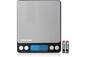 GRIFEMA Küchenwaage Digitale Profi (Hochpräzise 0.01g-500g)- Feinwaage mit LCD Display und 2 Batterien, Briefwaage Abstellautomatik und Tara, Kitchen Scale Klein mit 6 Maßeinheit