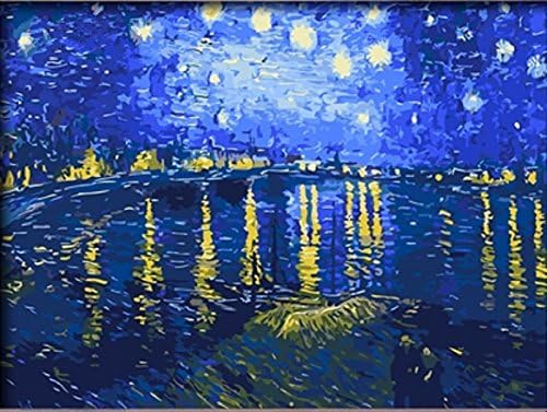 Starry night over the rhone by vincent van gogh starlight art poster print-DIY Painting by number kit Oil Wall Art 16x20 inch Frameless