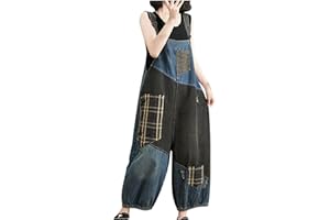 GENERIC Denim Dungarees for Women Loose Straps Long Overalls Ladies Casual Baggy Sleeveless Suspender Rompers Jeans Pants Trousers Womens Vintage One Piece Jumpsuit Dungaree