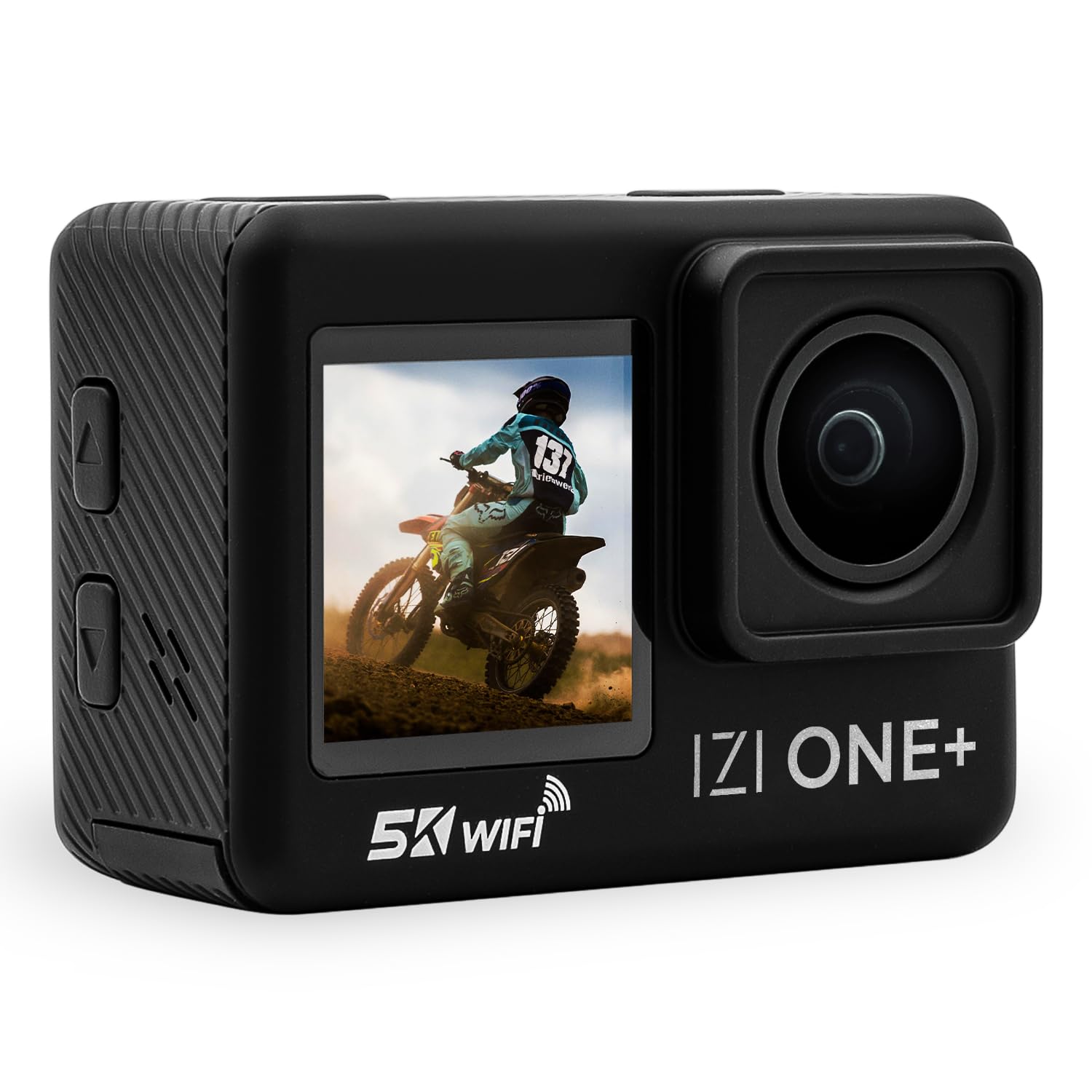 IZI ONE Plus 5K 48MP Action Camera 6-Axis Gyro Stabilization,110ft Waterproof, Vlogging,170° FOV, WiFi, Dual Touch Screen Vid