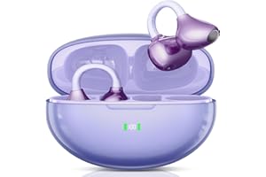 Clip-On Bluetooth Earbuds,Open-Ear Sports Headphones,Wireless bone conduction earphones,Innovative Earhook Design for Fitness,80 hours standby time, Secure Fit, Water and Dust Resistant (Purple)