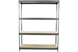 Simon Rack Estanteria Industrial, 2000x1800x450 mm, 400 kg de Punto Flexión, 4 Estantes Madera, Estanterias Almacenaje, Estanterias Metalicas, Gris/Madera - SimonTaller