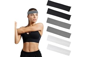 XOKL 6 Pcs Sports Headband Yoga Headband Elastic Headbands Sweat Bands Mix Colour Elastic Headbands for Women Man